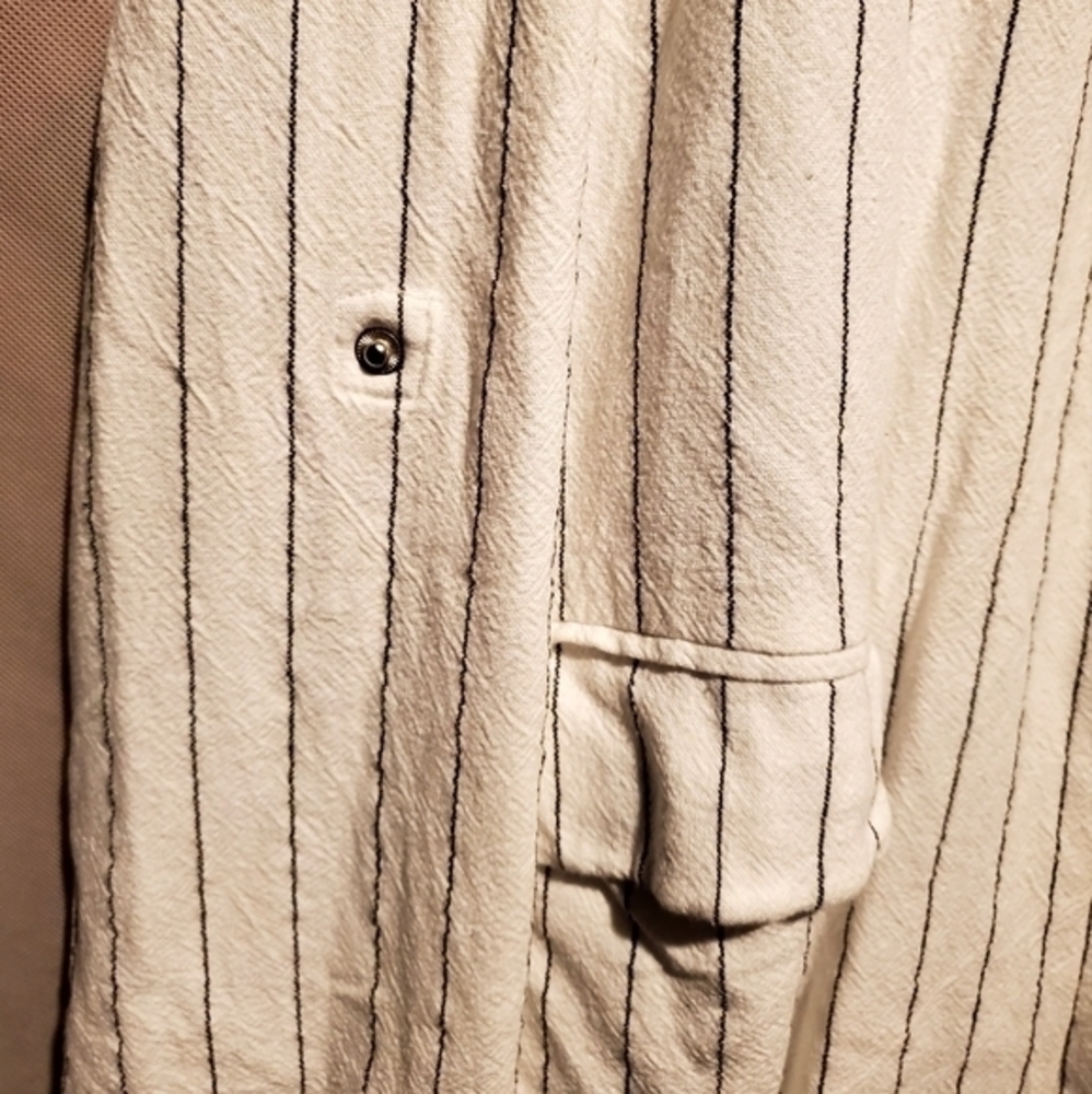 Stelen White Cotton Linen Open Blazer Jacket Roll Tab Sleeves Pinstripe Large - Picture 5 of 9